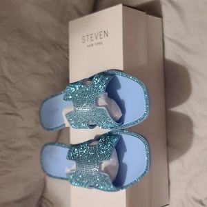 Steven Steve Madden Blue Jewel Jelly Slide Sandals New